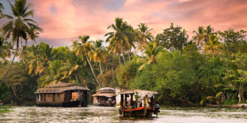 "The beauty of Alleppey captured in its serene backwaters and traditional Kerala houseboats."