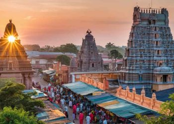 Amravati cityscape highlighting its rich cultural heritage and modern progress, with historical landmarks and ongoing development.