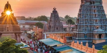 Amravati cityscape highlighting its rich cultural heritage and modern progress, with historical landmarks and ongoing development.