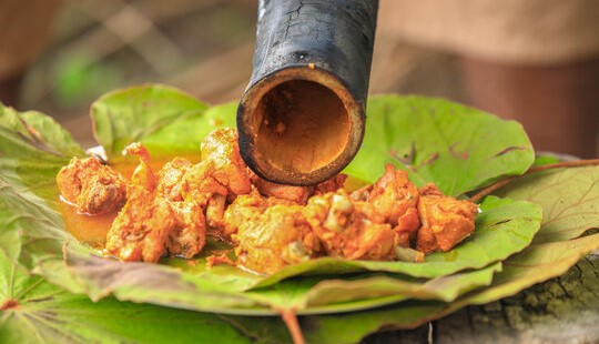 "Delicious Bamboo Chicken cooked in bamboo, a specialty of Adilabad: The Gateway region"